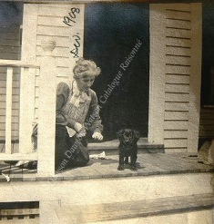 Dot Dawson-Watson on porch with smalll dog pixel sized