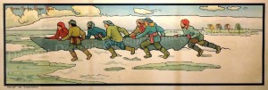 Across the Ice Canoe Race lithograph print by Dawson-Watson Qubec 1902 pixel sized